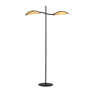 Floor lamp black and rattan with falling leaf effect