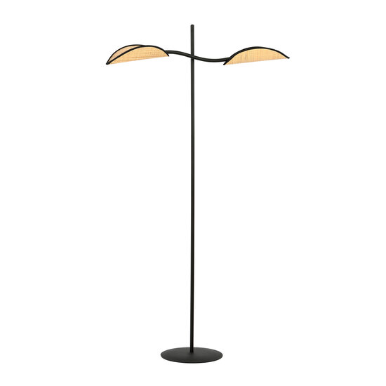 Floor lamp black and rattan with falling leaf effect