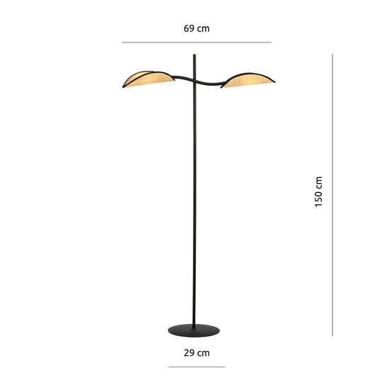 Floor lamp black and rattan with falling leaf effect