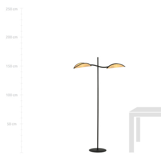 Floor lamp black and rattan with falling leaf effect