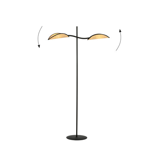 Floor lamp black and rattan with falling leaf effect