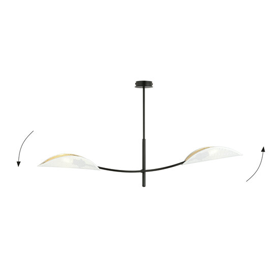 Lampe à suspension blanche et dorée avec 2 bras courbés