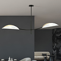White and gold hanging lamp with 2 curved arms