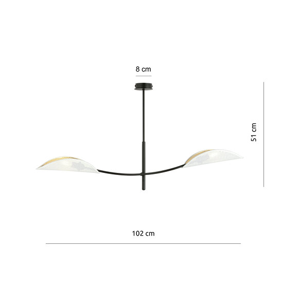 Lampe à suspension blanche et dorée avec 2 bras courbés