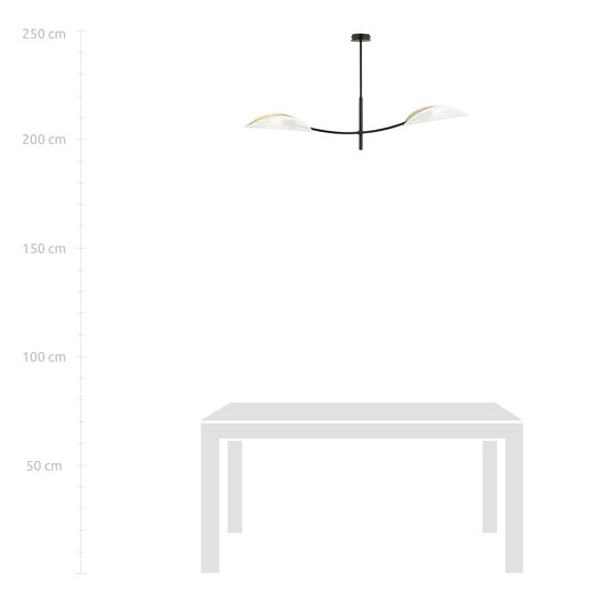 White and gold hanging lamp with 2 curved arms