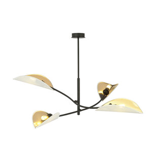 White with gold hanging lamp with 4 arms and transparent leaves