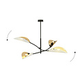 Wit met gouden hanglamp met 4 armen en transparante bladeren