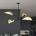 White with gold hanging lamp with 4 arms and transparent leaves