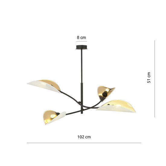 Emibig Emibig Lampe suspendue blanche avec dorure à 4 bras et feuilles transparentes - Créez une ambiance chaleureuse dans votre intérieur