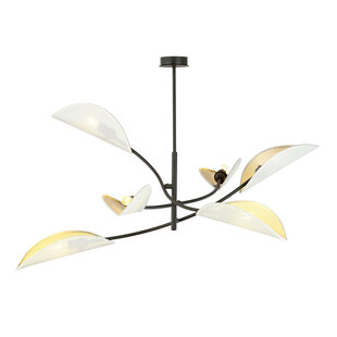 Wit en goud hanglamp met 6 armen