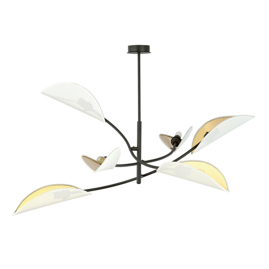White and gold hanging lamp with 6 arms