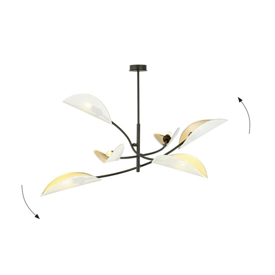 White and gold hanging lamp with 6 arms