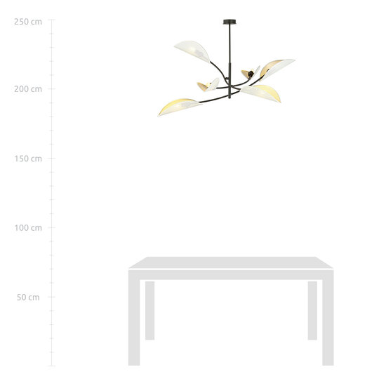 Wit en goud hanglamp met 6 armen