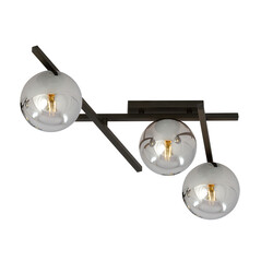 Glass and metal ceiling lamp with 3 smoked glass spheres