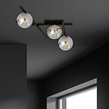 Glass and metal ceiling lamp with 3 smoked glass spheres