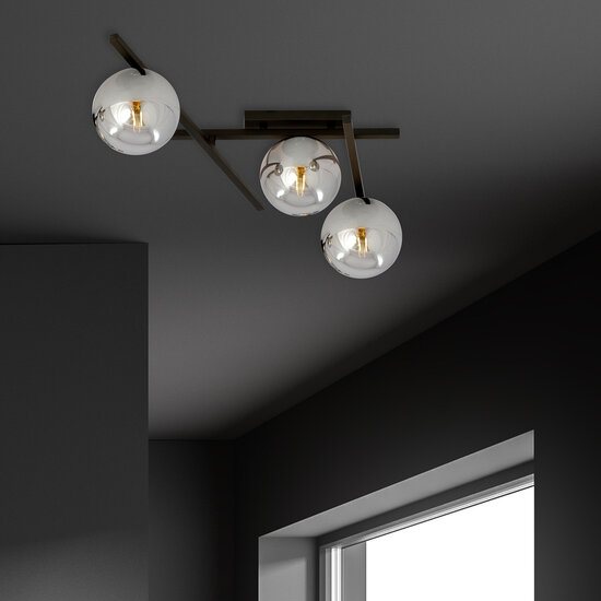 Emibig Emibig Glass and metal ceiling lamp with 3 smoked glass spheres - Create a cozy ambiance in your space