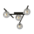 Metaal en glas plafondlamp met 4 rookglas bollen
