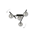 Metaal en glas plafondlamp met 4 rookglas bollen