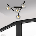 Metaal en glas plafondlamp met 4 rookglas bollen