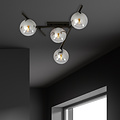 Metaal en glas plafondlamp met 4 rookglas bollen