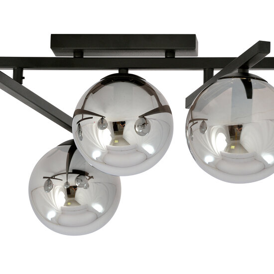 Deckenleuchte aus Metall und Glas mit 4 Rauchglaskugeln