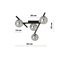 Metaal en glas plafondlamp met 4 rookglas bollen