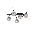 Plafondlamp met 5 gerookte bollen E14