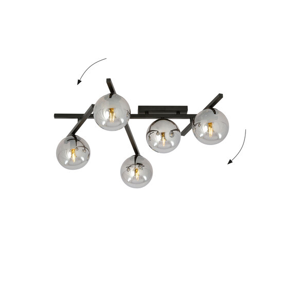 Plafondlamp met 5 gerookte bollen E14