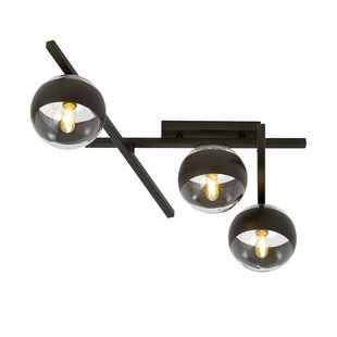 Emibig Mooie glas en metaal plafondlamp met 3 gestreepte bollen