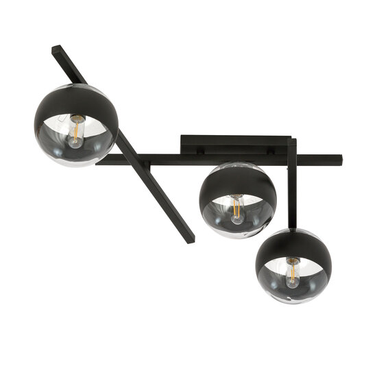 Mooie glas en metaal plafondlamp met 3 gestreepte bollen