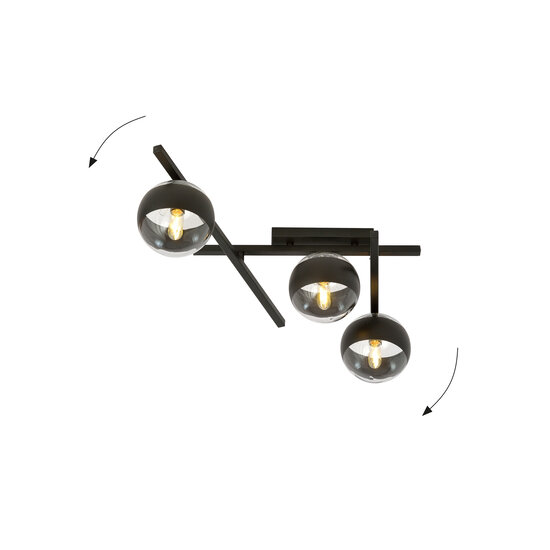 Magnifique plafonnier en verre et métal à 3 ampoules rayées