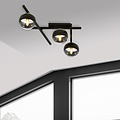 Mooie glas en metaal plafondlamp met 3 gestreepte bollen