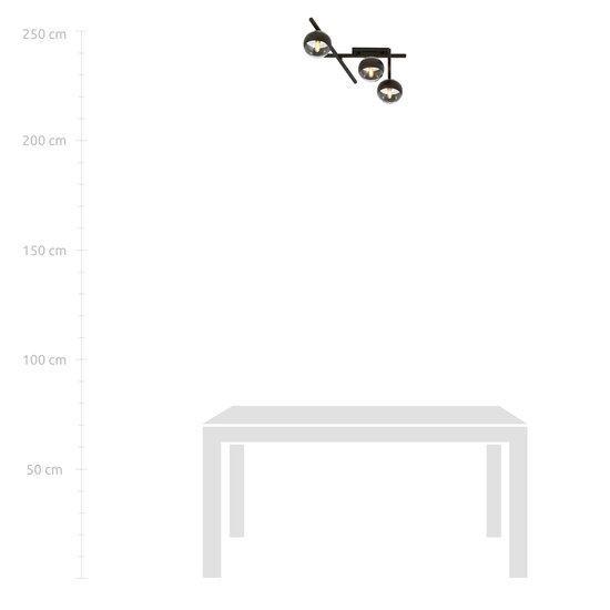 Wunderschöne Deckenleuchte aus Glas und Metall mit 3 gestreiften Glühbirnen