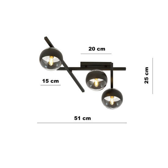 Preciosa lámpara de techo de cristal y metal con 3 bombillas a rayas.