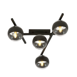 Belle lampe de plafond en métal et verre avec 4 ampoules rayées