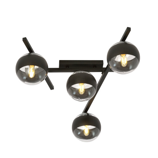 Mooie metaal en glas plafondlamp met 4 gestreepte bollen