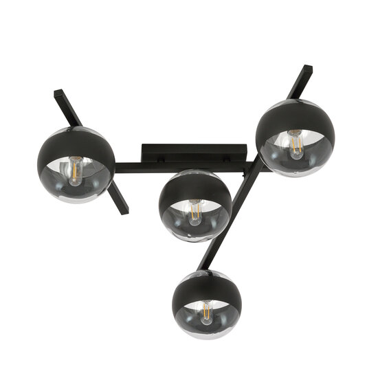 Mooie metaal en glas plafondlamp met 4 gestreepte bollen