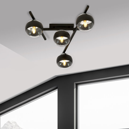 Emibig Emibig Lámpara de techo de metal y vidrio con 4 bombillas a rayas - Perfecta para cualquier espacio