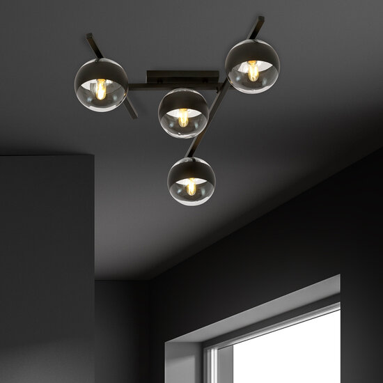 Mooie metaal en glas plafondlamp met 4 gestreepte bollen