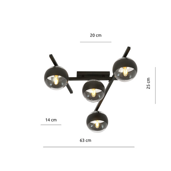Emibig Emibig Lámpara de techo de metal y vidrio con 4 bombillas a rayas - Perfecta para cualquier espacio
