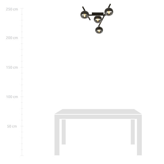 Magnifique plafonnier en métal et verre à 4 ampoules rayées
