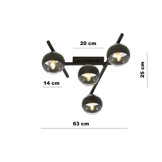 Wunderschöne Deckenleuchte aus Metall und Glas mit 4 gestreiften Glühbirnen