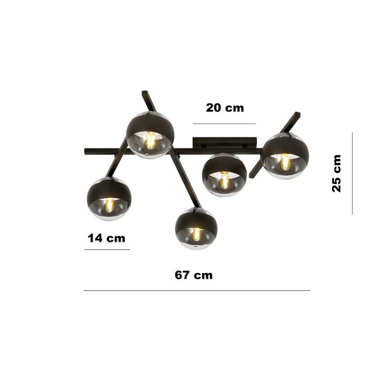 Emibig Emibig Mooie plafondlamp met 5 gestreepte bollen E14 - Perfect voor sfeervolle verlichting