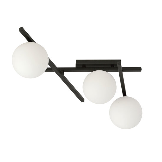 Wit glas en metaal plafondlamp met 3 bollen knap design