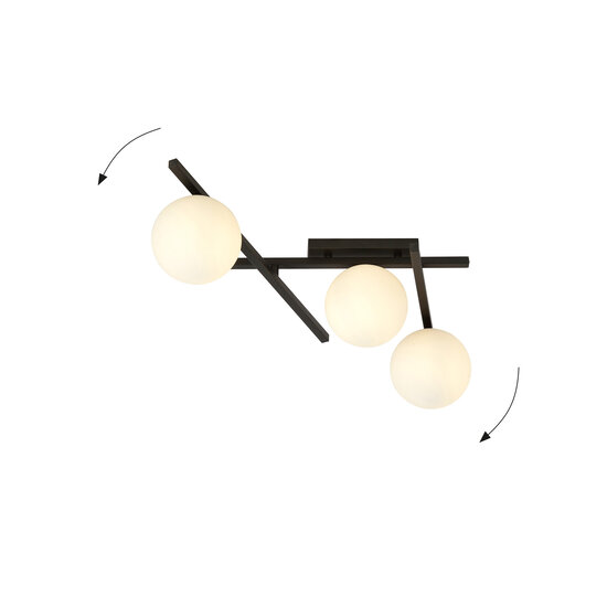 Wit glas en metaal plafondlamp met 3 bollen knap design