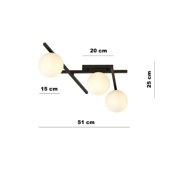 Emibig Emibig White glass and metal ceiling lamp with 3 bulbs, beautiful design - Ideal for creating a Scandinavian atmosphere in your home