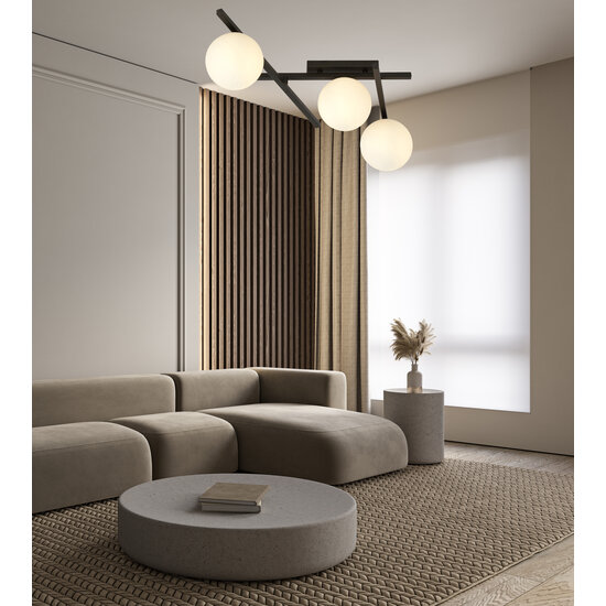 Wit glas en metaal plafondlamp met 3 bollen knap design