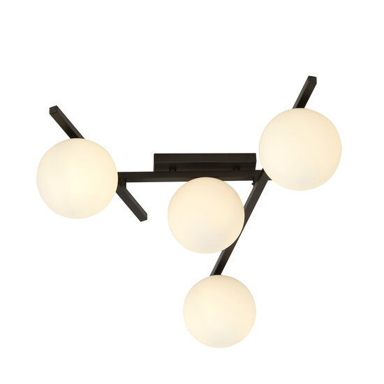Wit glas en metaal plafondlamp met 4x E14 lamp