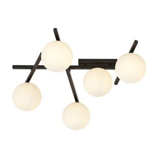 Mooie zwarte plafondlamp met 5 witte bollen E14