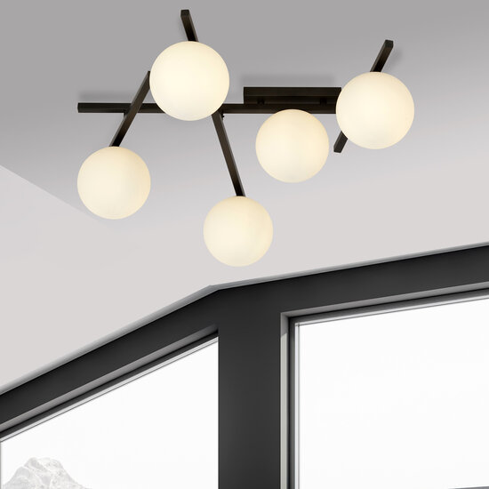 Beautiful black ceiling lamp with 5 white bulbs E14